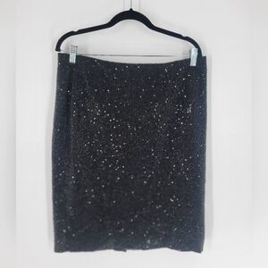 Charter Club Holiday SHIMMER Sequins Skirt Sz 12 BLACK Midi Party Elegant Formal